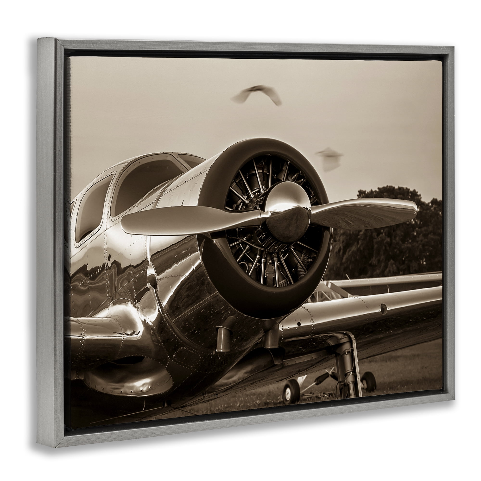 Stupell Industries Vintage Propeller View Transportation Photography Gray Floater Framed Canvas Art Print Wall Art, 21 x 17