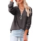 thumbnail image 1 of Blusa Manga larga Cuello en V Hilo con cremallera Color puro Camiseta casual de moda para mujer, 1 of 5
