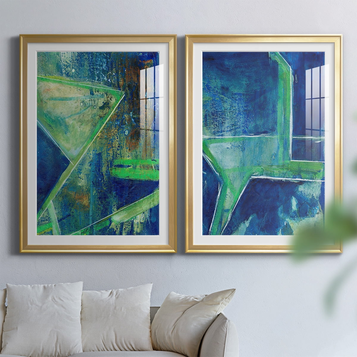 Wexford Home Geometric in Cool VII Premium Framed Print, 22.5" x 30.5" - Ready to Hang, Gold (Set of 2)