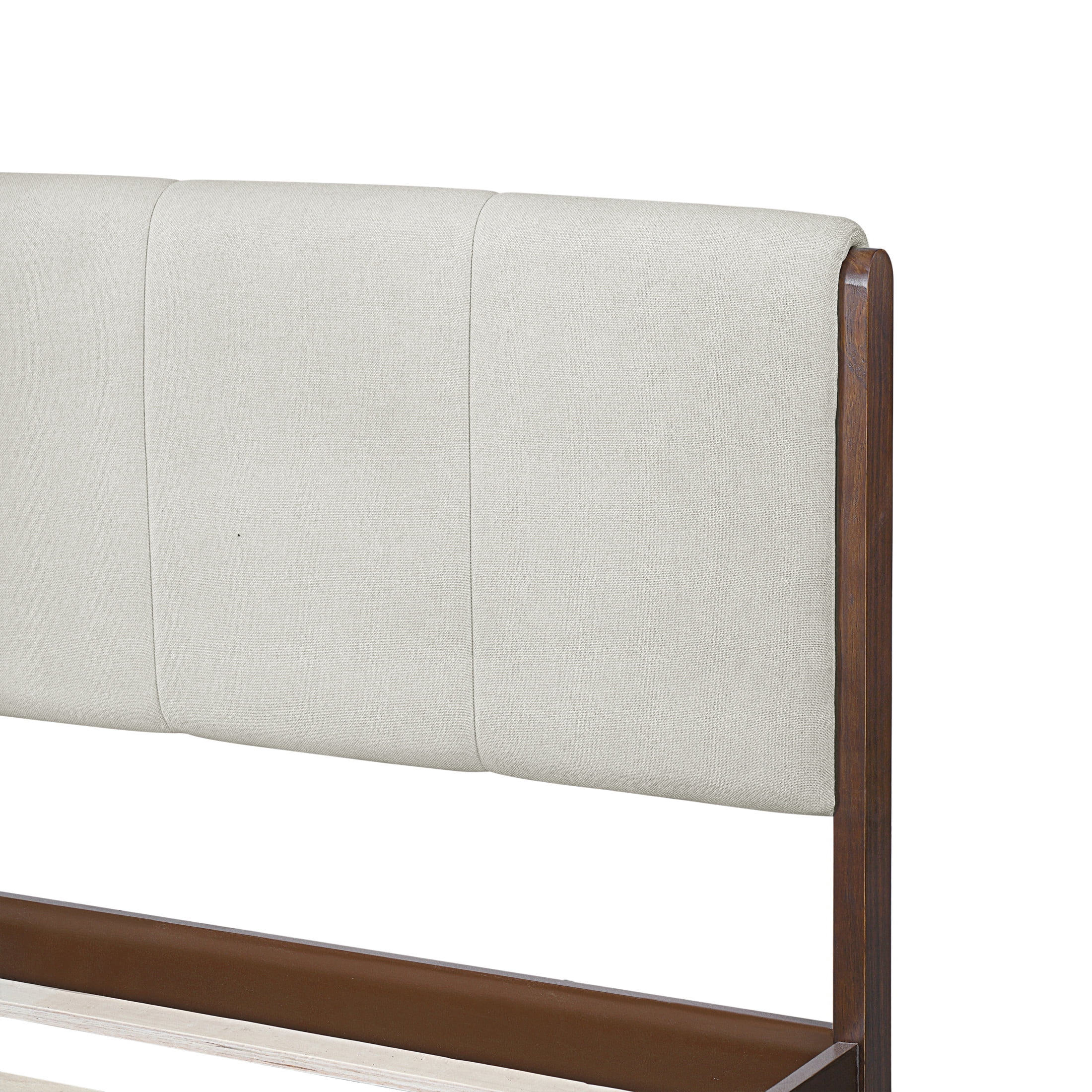 Christopher Knight Home Queen Upholstered Bed Frame, Platform Bed with Wood Trim, Gray + Walnut