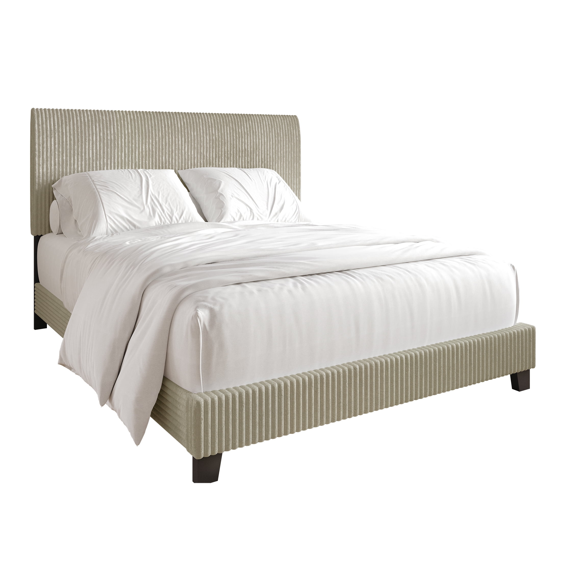 Castle Place Chic Corduroy Velvet Upholstered Queen Bed, Beige