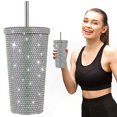 thumbnail image 4 of Copa Aislamiento Paja Rhinestone Con Tazas Fugas Aisladas 304 Acero Inoxidable 500 Ml para Acampar Acampando, 4 of 9