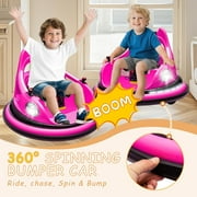 Track Seven 12V Bumper Car for Toddlers, Kids Electric Bumper Car with Remote Control, LED Lights, Bluetooth, 360°Spin, Ride on Toy Car for Boys Girls Aged 2+, Rose Red