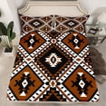 thumbnail image 2 of jejeloiu Vintage Aztec Rhombus Twin Sheet Sets,Brown Black White Twin Fitted Sheet,Boho Tribal Geometric Flat Sheet For Kids,Luxury Bedroom Decor,3 Pieces, 2 of 7