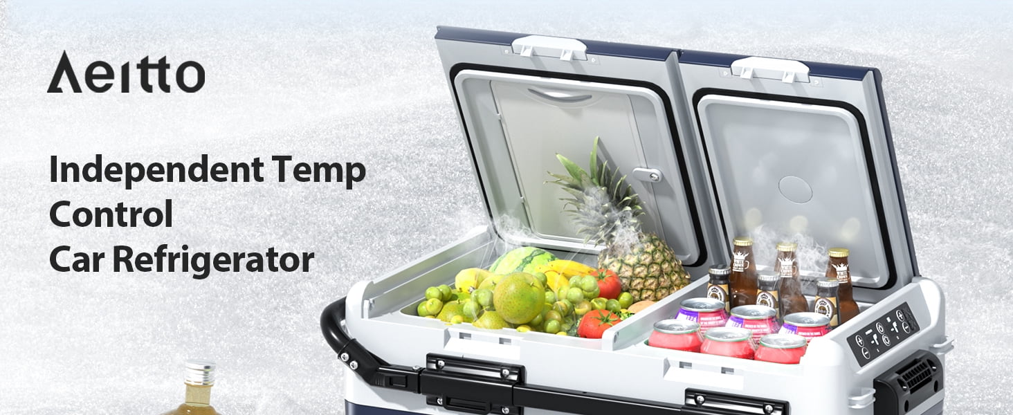 Aeitto Electric Cooler,  32QT Portable Car Refrigerator Frezzer with Dual Zone&Independent Temperature Control, -4℉-68℉ Electric Compressor Cooler for Car, RV, Outdoor