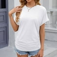 thumbnail image 2 of YUHAOTIN Female Womens Linen Tops 3/4 Sleeve 2024 Spring/Summer New Solid Round Neck Loose Short Sleeved T Shirt Top for Women Backless Tops Womens V Neck T Shirts Short Sleeve Cotton, 2 of 6