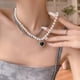 thumbnail image 3 of Collar en capas de corazón negro Txlixc Collar de Moda Cadena de metal y perlas, 3 of 10