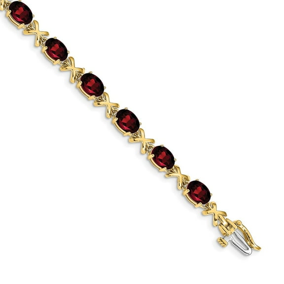 14k Yellow Gold Bracelet Gemstones Fancy January Women's Garnet Oval 5 mm 7 in 7x5