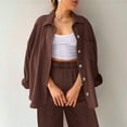 thumbnail image 2 of BYHONG Womens Wide Leg Pants with Pockets Elastic Pants Sets Casual V Neck Blouses Womens Pant Suits Coffee XL, 2 of 5