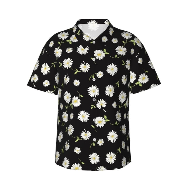 Fotbe Daisies Flowers Camisa Hawaiana para Hombre Unisex – Camisa Casual de Verano con Botones de Manga Corta de Algodón y Lino,3X-Large
