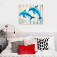 thumbnail image 5 of JEUXUS  Jumping Dolphins Teal Blue Bathroom Wall Decor Ocean Animal Painting Wood Texture Background Art Print on Canvas Framed Artwork Ready to Hang  16x12in, 5 of 6