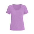 thumbnail image 6 of Maqroz Women Scalloped Round Neck Short Sleeve Top Solid Color Cute Blouse Soft Ribbed Knit Summer Sweet Casual Comfy Daily Wear, 6 of 7