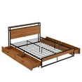 thumbnail image 3 of Queen Size Metal Platform Bed Frame with 4 Storage Drawers, Sockets, USB Ports and Slat Support, Metal Queen Bed Frame with Wooden Headboard & Footboard, No Box Spring Needed (Queen, Black), 3 of 7