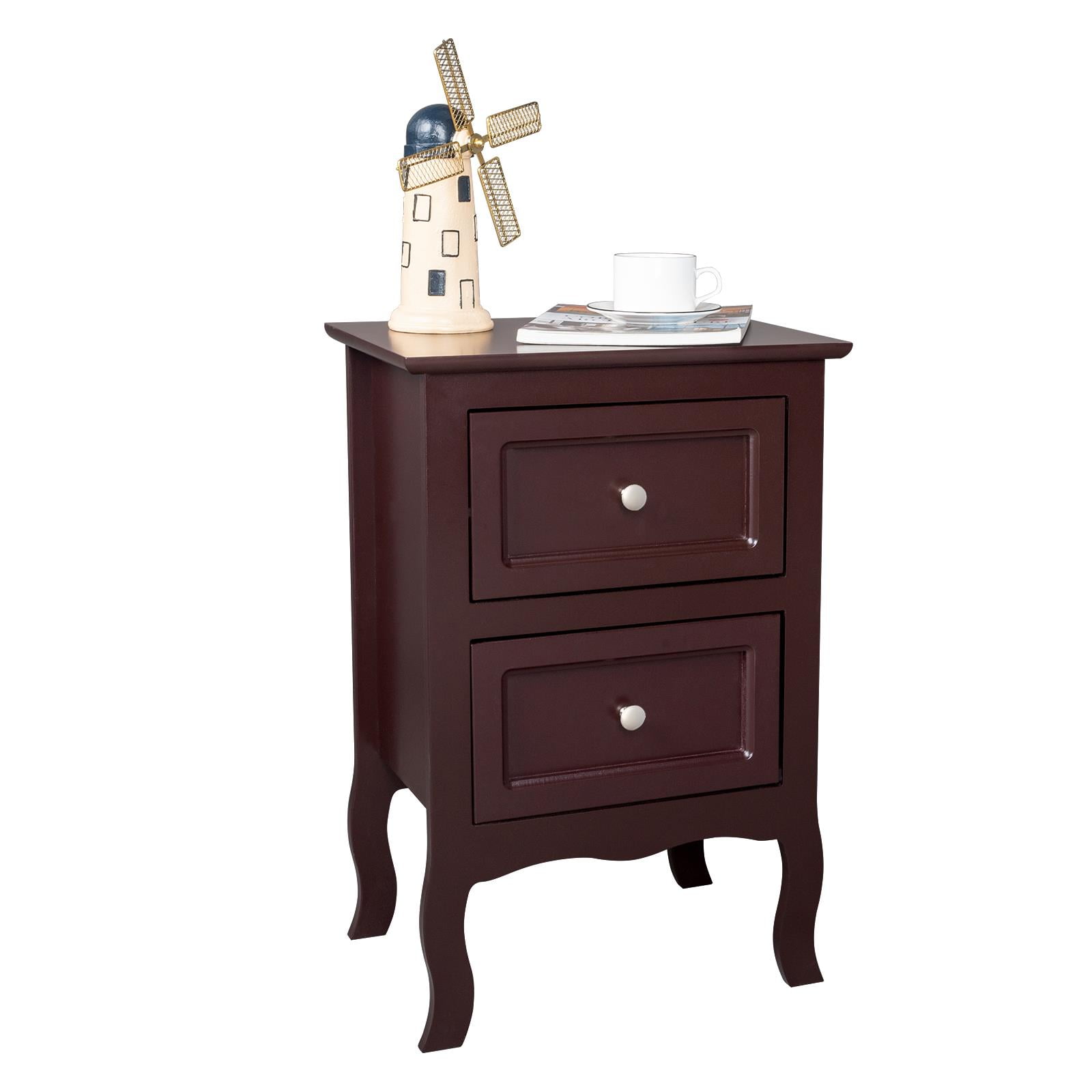 Ktaxon 2pc Nightstand End Table with 2 Drawer Bedside Table,Wood Accent Table, Brown