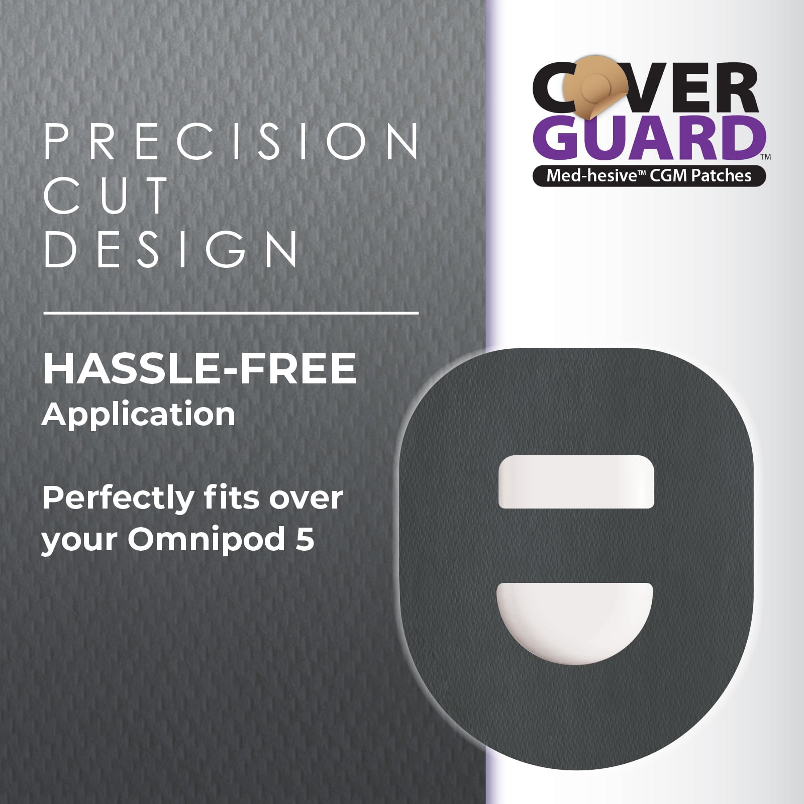 CoverGuard CGM Overpatch For Omnipod 5 Insulin Pod - Black Cross-strap Design, 25-Count, Waterproof Adhesive, Anti-Fray, Easy Application & Removal