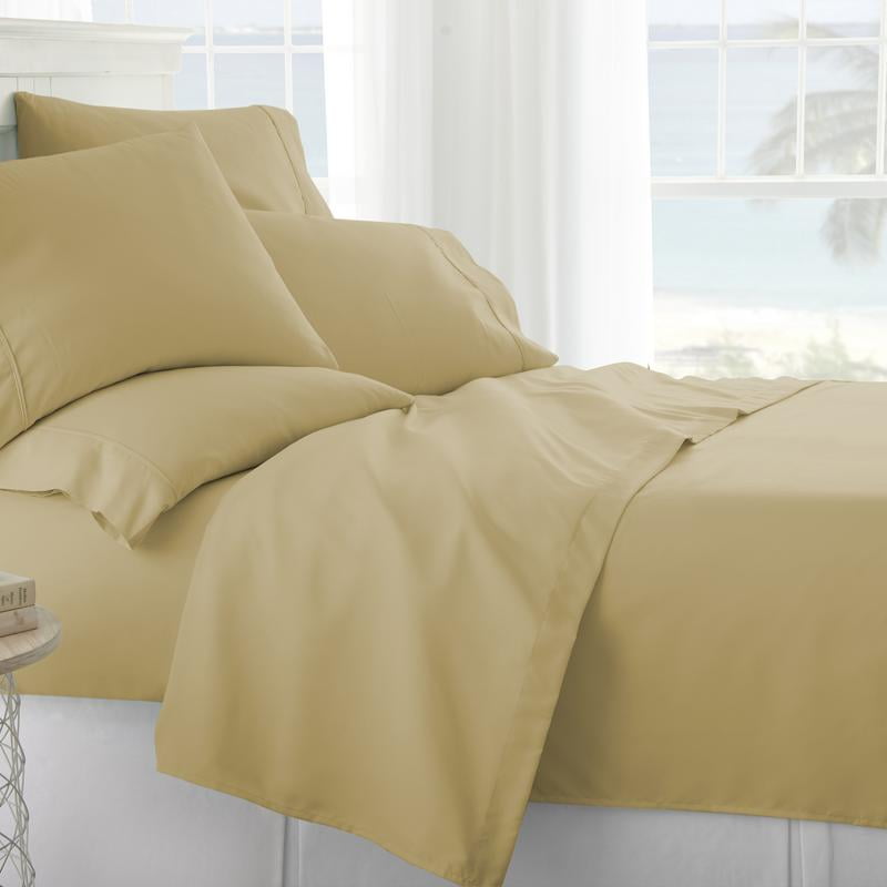 Gold 6 Piece Solid Bed Sheet Set, King, by Noble Linens
