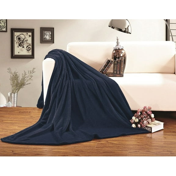 Elegant Comfort Silky Soft Navy Blue Microfiber Bed Blanket, King Size - Machine Washable