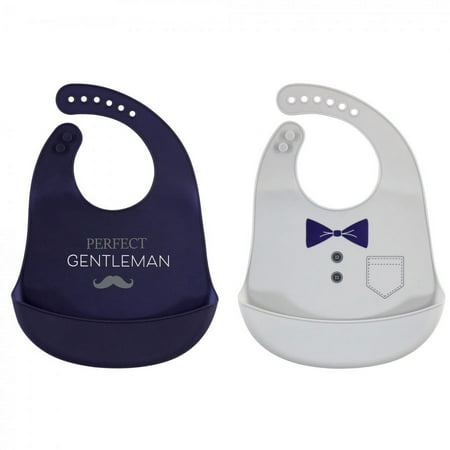 UPC: 0660168561227 | Hudson Baby Infant Boy Silicone Bibs 2pk  Perfect Gentlemen  One Size