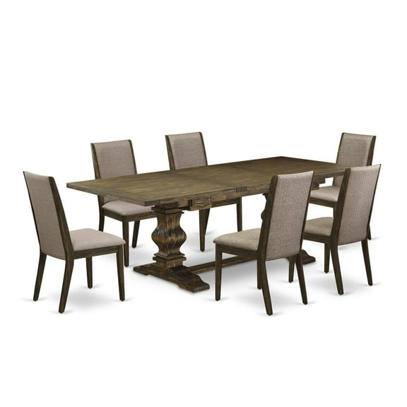 East West Furniture 7-pc dining set with Chair’s Legs and Dark Khaki Linen Fabric