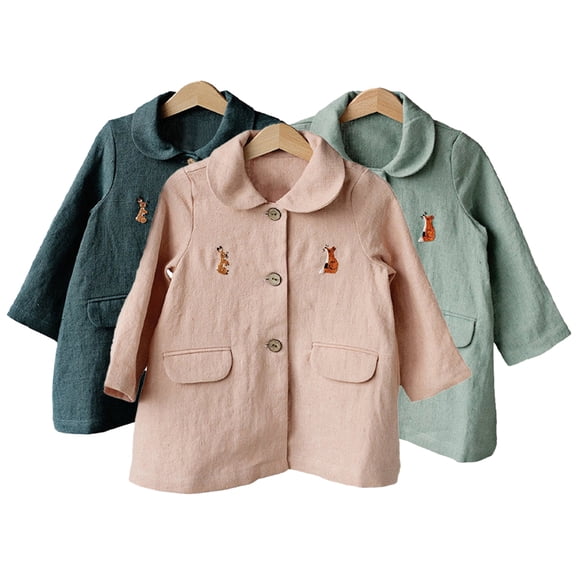 WOLLED Kids Boys Girls Spring Fall Jackets Toddler Lapel Buttons Trench Coat for 1-7 Years Girls Cotton Embroidery Outerwear