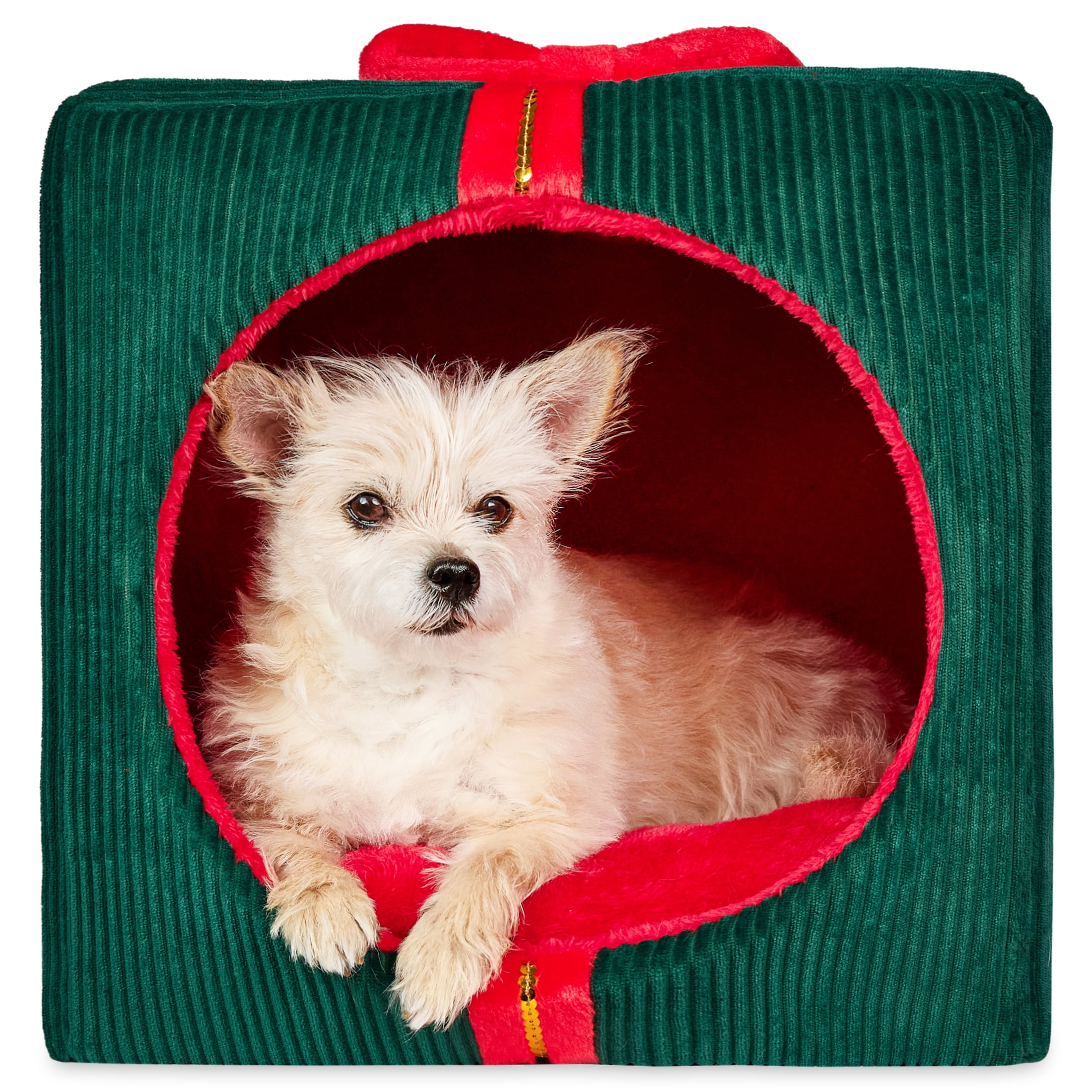 Vibrant Life Christmas Gift Small Holiday Pet Bed, Red and Green, 16" x 15" x 16"