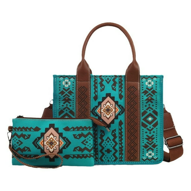 Bolso de mano bohemio de lona para mujer, 2 uds., gran capacidad con bolsa para fiesta y vacaciones
