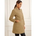 thumbnail image 4 of DARING DIVA Women's Stand Collar Long Sleeve Belted Pearl Button Midi Coat Khaki XS, 4 of 6