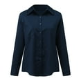 thumbnail image 4 of MRULIC shirts for women Womens Casual Button Down Shirts V Neck Long Sleeve Collared Office Work Blouses Tops With Pocket Women Shirts Navy Blue + M, 4 of 9