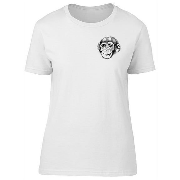 Cute Monkey Face Sketch T-Shirt Women -Image by Shutterstock, Female Large