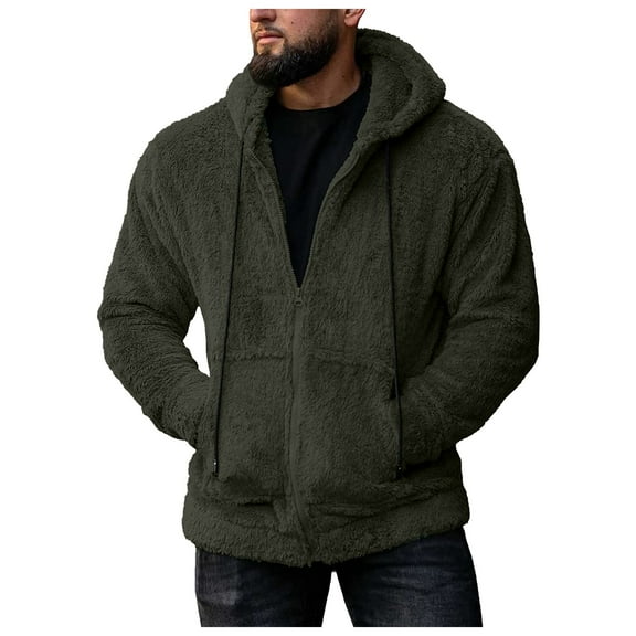 Rovga Men Winter Hooded Jacket Hoodie Zipper Sweatshirt Winter Solid Color Outwear Long Sleeve Keep Warm Pocket Fashion Coat Windbreaker For Outdoor Stylish Clothing