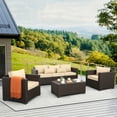 thumbnail image 2 of Waroom Outdoor Conversation Set 4-Piece Patio Furniture Sofa Set with Storage Box, Brown Wicker Khaki Cushions, 2 of 7