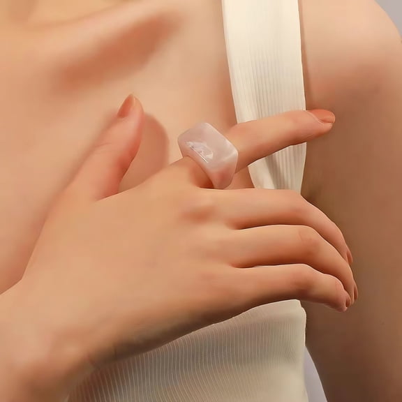 Geometric Acrylic Resin Ring Set Square Marble Style Fashion Jewelry Accessories for Women 5 Piece