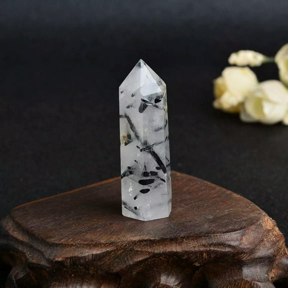 EOEMY 50-60Cm Natural Black Tourmaline Quartz Rutilated Crystal Point Wand Reiki Stone