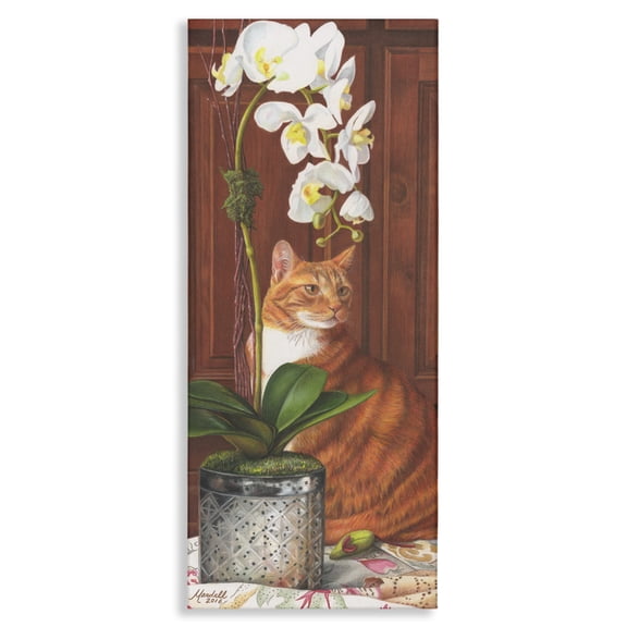 Stupell Industries Cat & Orchid Flower Animals & Insects Painting Gallery Wrapped Canvas Art Print Wall Art, 10 x 24