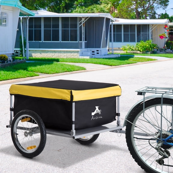 Aosom Bicycle Cargo Trailer, Two-Wheel Bike Luggage Wagon Bicycle Trailer with Removable Cover, Yellow