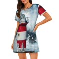 thumbnail image 4 of Salouo Circular Lighthouse Print Short Sleeve Sleepshirt for Womens Comfy Nightgown Scoopneck Cute Nightdress Ruffle -Large, 4 of 7