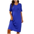 thumbnail image 3 of Taqqpue Cotton Nightgown for Women Solid Color Long Sleepshirts Short Sleeve Full Length Nightshirt Casual Loungewear for Women, 3 of 10