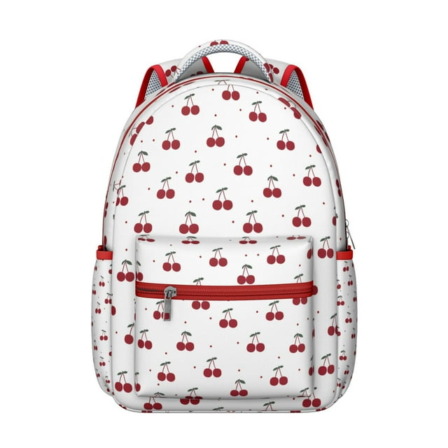 Sweet Cherry Lover Students Backpack Red Cherry Fruit Pattern with Cute Aesthetic Print, Fun Art Style, and Playful School Bag Design