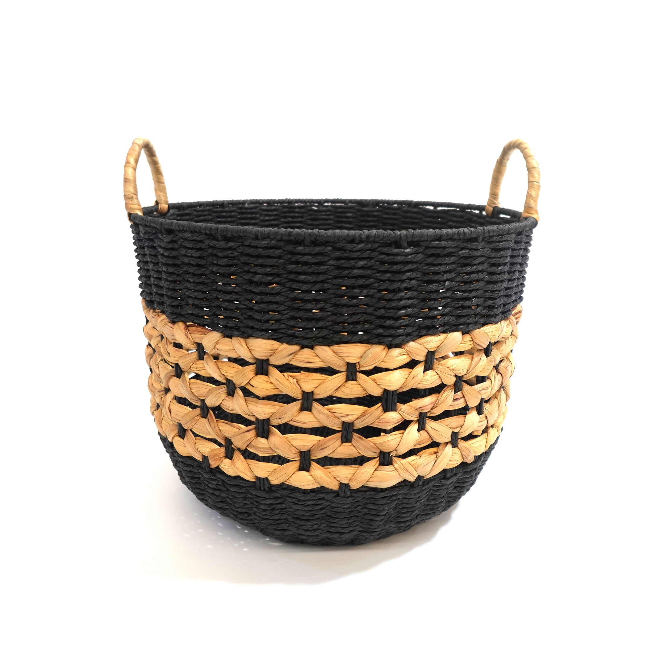 Hometrends Woven Paper & Water Hyacinth Storage Basket, Large, Handles