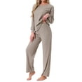 thumbnail image 4 of INSPIRAR CHIC Conjuntos de Pijamas de Punto Acanalado para Mujeres de 2 Piezas, Parte Superior de Manga Larga y Pantalones, Ropa de Dormir, Pjs, Conjuntos de Ropa de Casa L Camel, 4 of 5