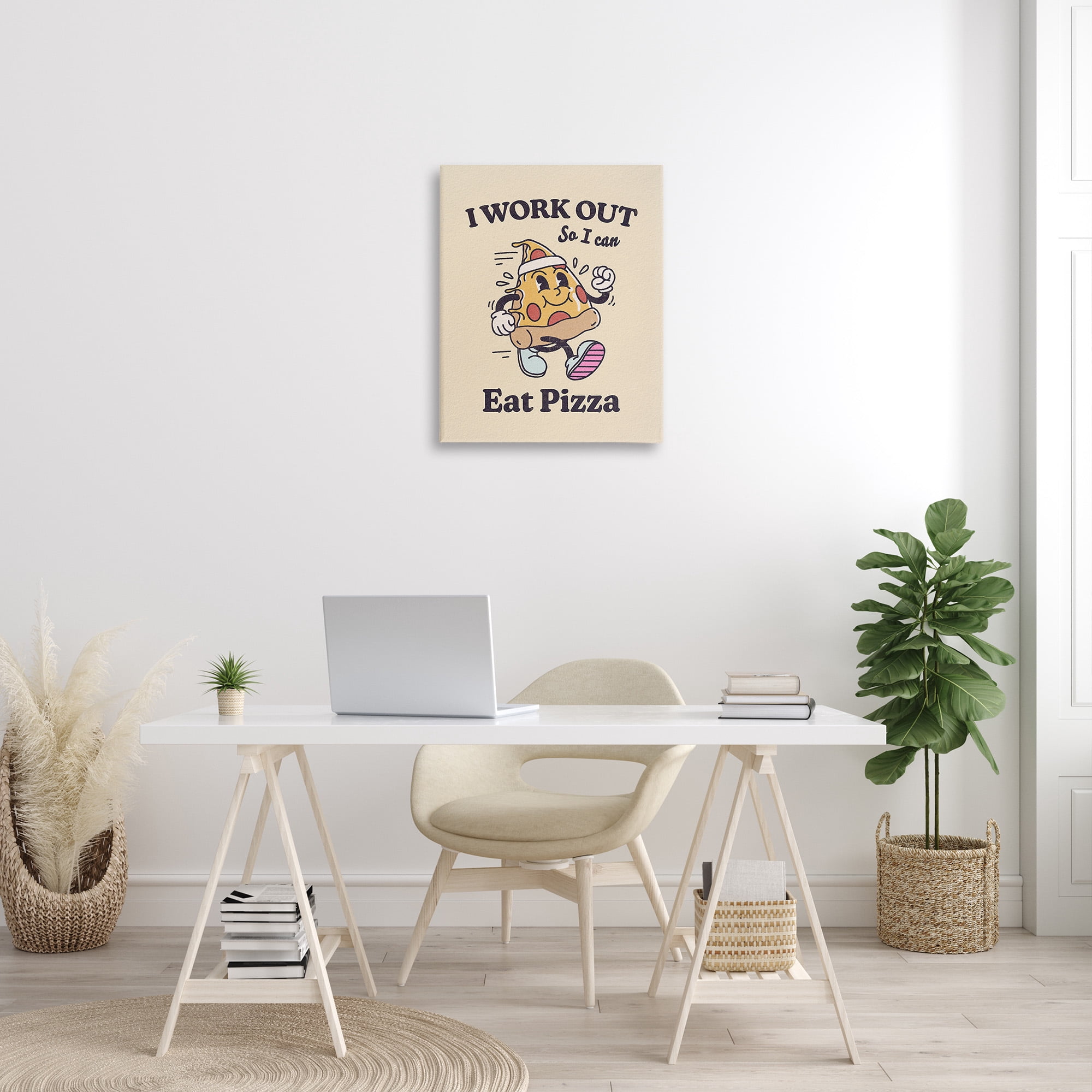 Stupell Industries Work Out To Eat Pizza Food & Beverage Painting Gallery Wrapped Canvas Art Print Wall Art, 24 x 30