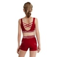 thumbnail image 4 of TiaoBug Kids Girls 2 Piece Gymnastics Dance Outfit Cheerleading Crisscross Back Crop Top with Shorts Set Burgundy 12, 4 of 7