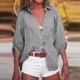 thumbnail image 2 of Summer Savings 2024! TAGOLD Womens 3/4 Long Sleeve Summer Tops, Fashion Women Casual Solid Turn-Down Neck Cardigan Long Sleeve Loose T-Shirt Autumn Blouse Button Tops, 2 of 5