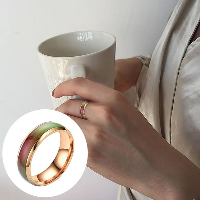 ZZwxWA My Order Fashionable Temperature Sensitive Glaze Seven Color Color Changing Ring Temperature Sensitive Couple Ring 6MM