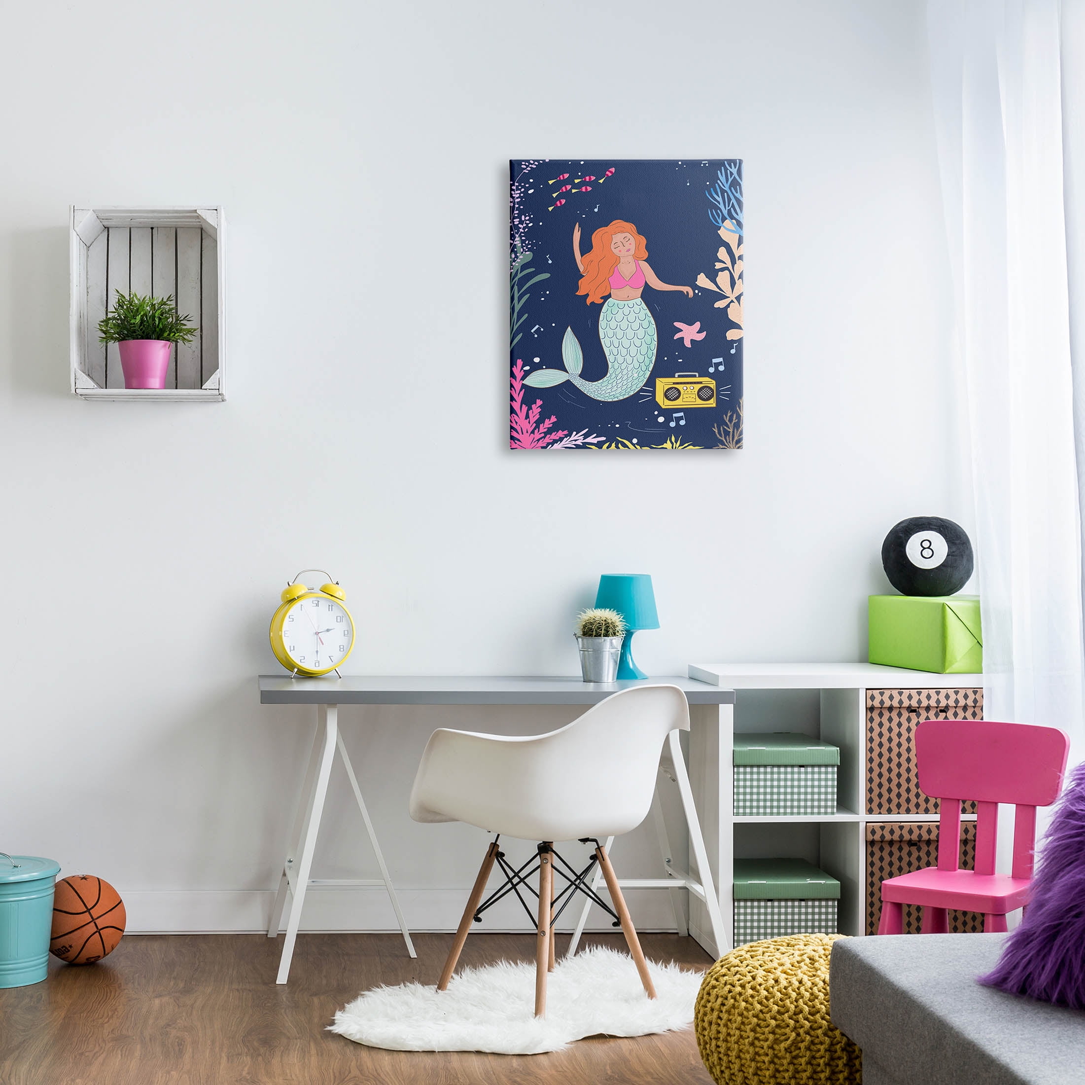 Stupell Industries Happy Mermaid Dancing Boombox Graphic Art Gallery Wrapped Canvas Print Wall Art, Design by Nikita Jariwala