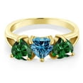 thumbnail image 2 of Gem Stone King 18K Yellow Gold Plated Silver 3-Stone Ring Heart Shape Persian Blue Moissanite and Nano Emerald Green (2.20 Cttw, Size 8), 2 of 3
