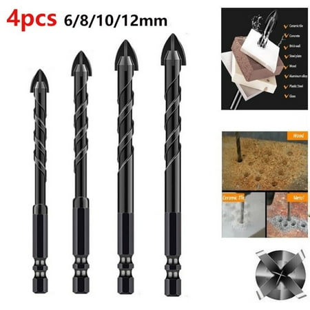 

BAMILL 4pc 6/8/10/12mm Hex Tile Drill Bit Glass Ceramic Bric Hex Shank Cross Spear Head