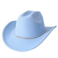 thumbnail image 3 of Riforla Men's and Women's Woolen Hats Western Cowboy Top Hat Three of Rhinestones Sun Hats Sky Blue, 3 of 4