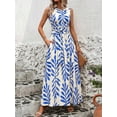 thumbnail image 6 of Sage Green Sleeveless Tie Waist A-Line Maxi Dress For Women, 6 of 7