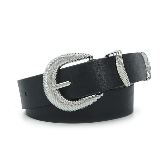 Jdlsppl Women's Travel Belt For Dress Faux Leather Belt Fashion Summer Work Buckle Basic Metal Buckle Spring Black One Size